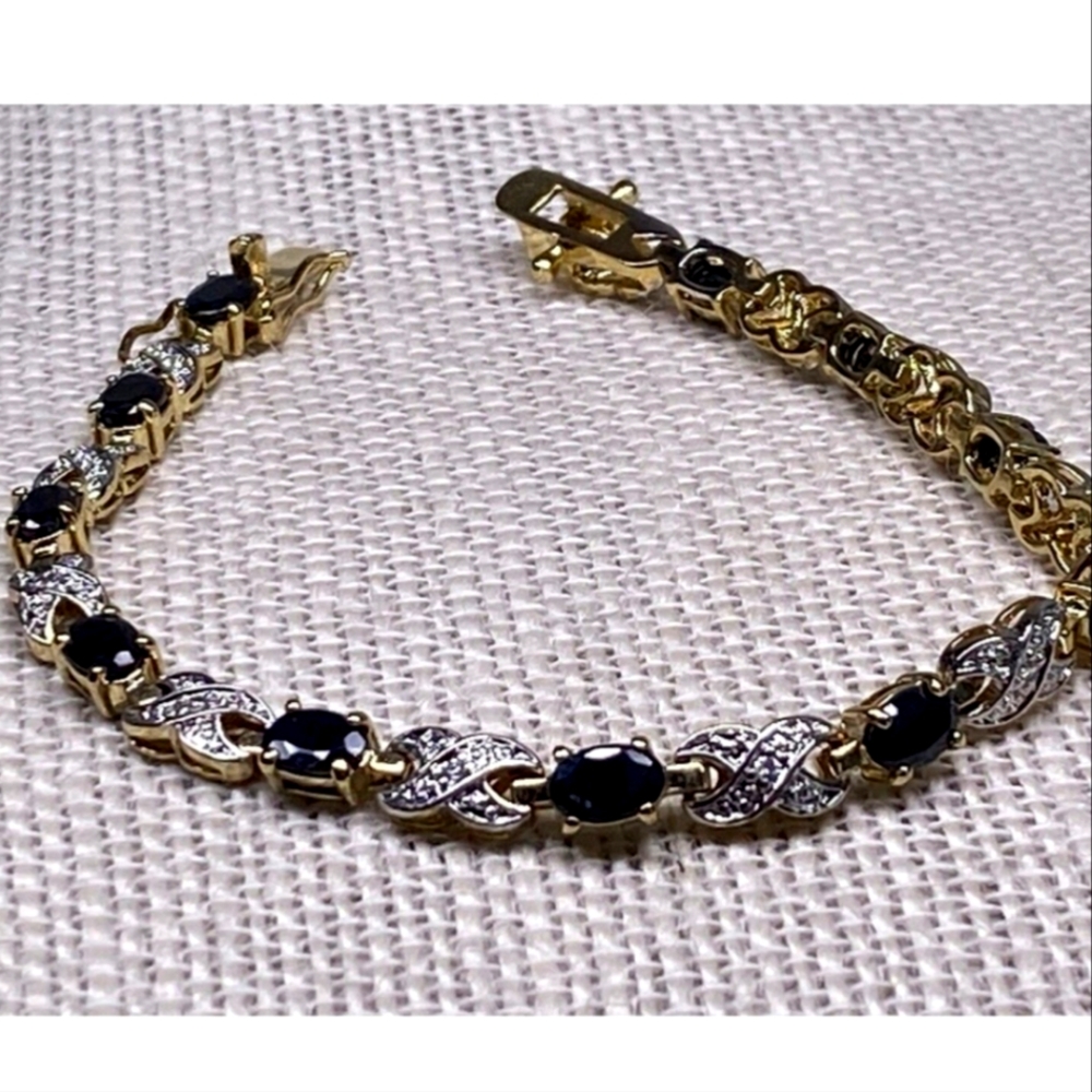 Sterling Gold Vermeil Tennis Bracelet Lot Of 2 Navy Blue Topaz
